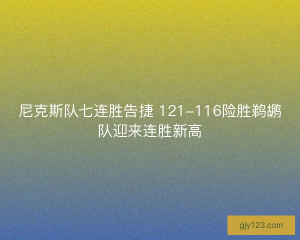 尼克斯队七连胜告捷 121-116险胜鹈鹕队迎来连胜新高 尼克斯队七连胜告捷 121-116险胜鹈鹕队迎来连胜新高
